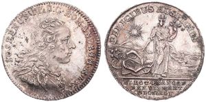 German States, Frankfurt am Main, Josef II, PATTERN 2 Ducat Silver 1764, Coronation of Josef II, Bust of Josef II right / Peace standing above fallen knight, KM Pn53, RARE, XF