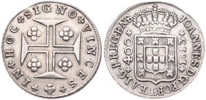 Portugal, Kingdom, Joao, 400 Reis Silver 1813, Crowned arms - Cross of Jerusalem, KM 331, A.XF