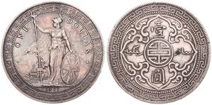 Great Britain, Kingdom, Trade Coinage, 1 Dollar Silver 1911B, Standing Britannia - Oriental designs on cross, KM T5, VF 