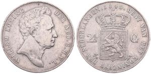 Netherlands, Kingdom, William I, 2-1/2 Gulden Silver 1840, Head right, KM 67, SCARCE, VF