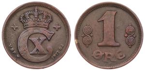 Denmark, Kingdom, Christian X, 1 Ore Bronze 1917, Crowned Monogram, KM 812.1, VF