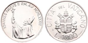 Vatican City, City State, 1000 Lire Silver 1983/V, Pope John Paul II praying, KM 176, UNC