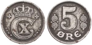 Denmark, Kingdom, Christian X, 5 Ore Iron 1919, Crowned Monogram, KM 814.2a, VF