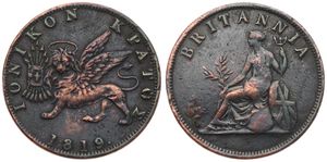 Ionian Islands, British Administration, 2 Lepta Copper 1819, Britannia seated left - Winged lion above date, KM 31, VF