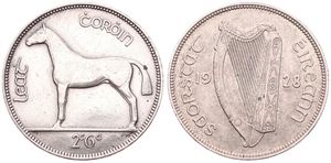 Ireland, Irish Free State, 1/2 Crown Silver 1928, Horse left, KM 8, A.XF