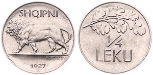 Albania, Kingdom, King Zog I, 1/4 Leku Nickel 1927R, Lion advancing left, KM 3, A.UNC