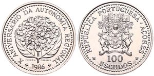 Azores, Republic, 100 Escudos Copper-Nickel 1986, 10th Anniversary of Regional Autonomy, KM 45, UNC
