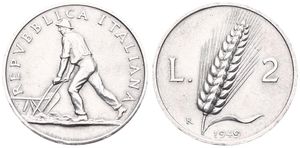 Italy, Republic, 2 Lire Aluminum 1949R, Ploughman left, KM 88, SCARCER DATE, A.UNC
