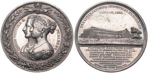 Great Britain, Kingdom, Victoria, Medal in Tin 1851 by Allen & Moore, International Industrial Exhibition, Victoria & Albert within circle left / Crystal Palace & legend, XF