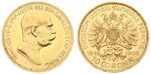 Austria, Empire, Franz Joseph I, 10 Corona Gold ND (1908), 60th Anniversary of Reign, KM 2810, A.UNC (*)