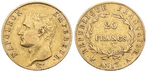 France, First Empire, Napoleon, 20 Francs Gold AN 13A, Bare head left, KM 663.1 Paris, VF (slightly cleaned) (*)