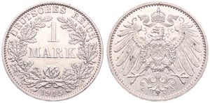 Germany, Empire, Wilhelm II, 1 Mark Silver 1915A, Crowned imperial eagle with shield on breast, KM 14, UNC