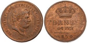 Italian States, Naples & Sicily, Ferdinand II, 10 Tornesi Copper 1854, Older bearded head right, KM 148b, VF