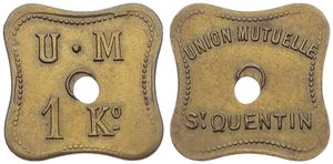 France, Republic, Token in Brass ND, Bon pour 1 Kilo de Pain U.M. / Union Mutuelle de Saint Quentin, (ERROR STRIKE), XF