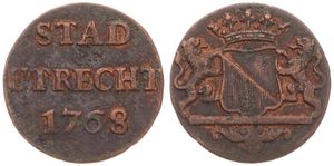 Netherlands, Utrecht Province, 1 Duit Copper 1768, Crowned arms of Utrecht, KM 91, VF
