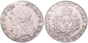 France, Kingdom, Louis XV, 1 Ecu Silver 1767L, Head with headband left, KM 512.12 (Bayonne), A.VF