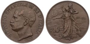 Italy, Kingdom, Vittorio Emanuele III, 10 Centesimi Bronze 1911R, 50th Anniversary of the Kingdom, KM 51, XF