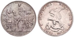 German States, Prussia, Wilhelm II, 2 Mark Silver 1913A, 100th Anniversary of the Victory over Napoleon, KM 532, XF