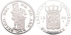 Netherlands, Kingdom, Beatrix, 1 Ducat Silver 1996, Knight standing with arms of Holland, KM 222, PROOF