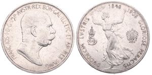 Austria, Empire, Franz Joseph I, 5 Corona Silver ND (1908), 60th Anniversary of Reign, KM 2809, VF