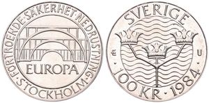 Sweden, Kingdom, Carl XVI Gustaf, 100 Kronor Silver 1984, Stockholm Conference, KM 863, UNC
