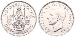 Great Britain, Kingdom, George VI, 1 Shilling Silver 1945, Head left - Scottish Crest, KM 854, UNC
