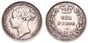 Great Britain, Kingdom, Victoria, 6 Pence Silver 1881, Bust of the Queen left, KM 757, VF