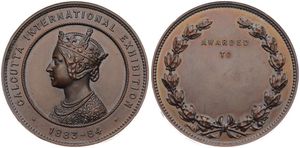 Great Britain, Kingdom, Victoria, Medal in Bronze 1883-84, Price medal of the British International Exhibition in Calcutta, Crowned bust left within circle / Legend within wreath, UNC