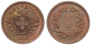 Switzerland, Confederation, 1 Rappen Bronze 1937, Cross in shield within sprigs, KM 3.2, XF/AU