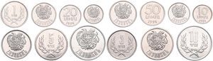 Armenia, Republic, 10, 20, 50 Luma & 1, 3, 5, 10 Dram Aluminum 1994, National arms, KM 51/56 & 58, UNC
