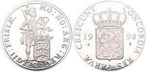 Netherlands, Kingdom, Beatrix, 1 Ducat Silver 1998, Knight standing with arms of Friesland, KM 226, PROOF