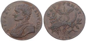 Great Britain, Kingdom, George III, 1/2 Penny Token in Copper 1793 Middlesex, Head of Sr. Isaac Newton left, VF