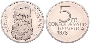 Switzerland, Confederation, 5 Francs Copper-Nickel 1978, 150th Anniversary of the birth of Henry Dunant, KM 56, PROOF