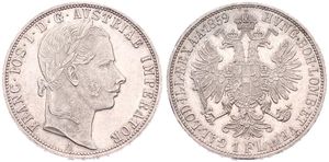 Austria, Empire, Franz Joseph I, 1 Florin Silver 1859A, Laureate head right, KM 2219, XF