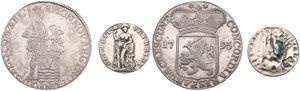 Netherlands, Batavian Republic, Rijksdaalder Silver 1795 Zeeland, Standing knight behind shield holding sword / Crowned arms flanked by date, KM 10.6, VF + Silver Medal !