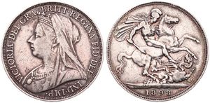Great Britain, Kingdom, Victoria, 1 Crown Silver 1898-LXI, Crowned and veiled bust left, KM 783, VF