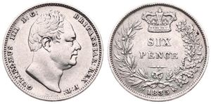 Great Britain, Kingdom, William IV, 6 Pence Silver 1835, Head right, KM 712, A.XF (slightly cleaned)