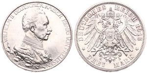German States, Prussia, Wilhelm II, 3 Mark Silver 1913A, 25th Anniversary of Reign, KM 535, A.UNC
