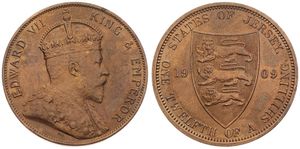 Jersey, British Dependency, Edward VII, 1/12 Shilling Bronze 1909, Crowned bust right, KM 10, XF