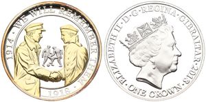 Gibraltar, British Colony, Elizabeth II, 1 Crown Copper-Nickel 2018, WWI - We will remember them, KM New, Gilt PROOF