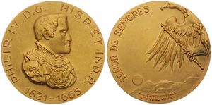 Spain, Kingdom, Franco, Medal in Gilt Bronze 1965 by Calico, Kings of Spain, Bust of Philip IV right (1621-1665) / Senor de Senores, UNC