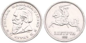 Lithuania, Republic, 5 Litai Silver 1936, Head of Jonas Basanavicius left, KM 82, XF