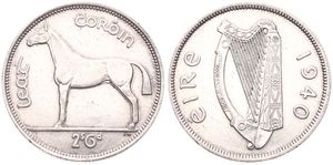 Ireland, Republic, 1/2 Crown Silver 1940, Horse left, KM 16, XF