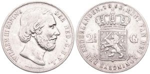 Netherlands, Kingdom, William III, 2-1/2 Gulden Silver 1862, Bearded head right, KM 82, VF