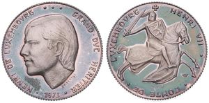 Luxembourg, Grand Duchy, Jean, 40 Francs Silver 1973, Grand Duke Henry VII - Knight on horseback, KM NL (Numbered 227), PROOF
