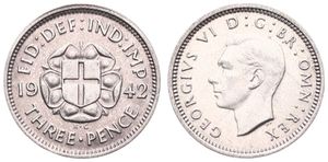 Great Britain, Kingdom, George VI, 3 Pence Silver 1942, Head left, KM 848, A.UNC