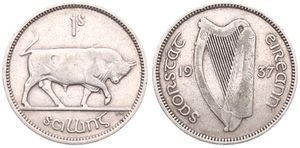 Ireland, Irish Free State, 1 Shilling Silver 1937, Bull walking right, KM 6, RARE KEY DATE, VF