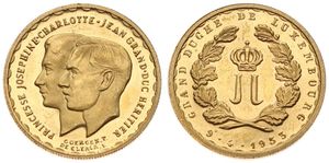 Luxembourg, Grand Duchy, Charlotte, 20 Francs Gold 1963, Marriage Commemorative, KM X M1, UNC (*)