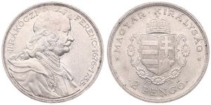 Hungary, Regency Coinage, 2 Pengo Silver 1935BP, Bicentennial of the Death of Rakoczi, KM 514, A.UNC