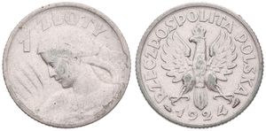 Poland, Republic, 1 Zloty Silver 1924 (Paris), Woman's bust left, KM 15, VF (coin has been varnished)